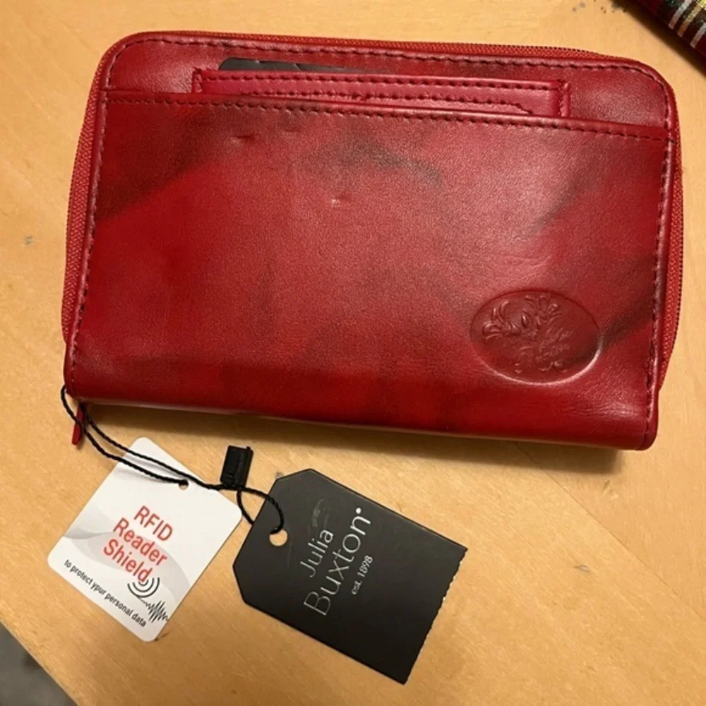 NWT Julia Buxton RFID Red Leather Wallet